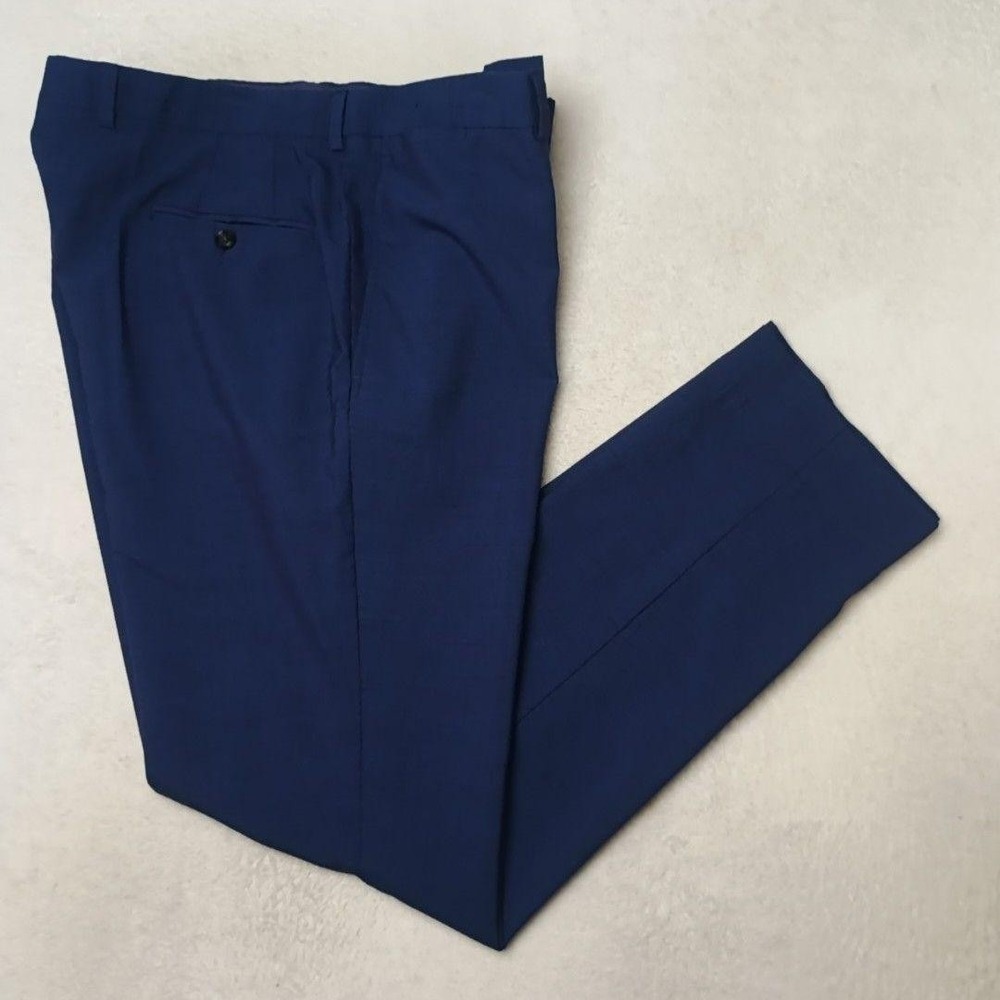 Ted Baker Pants Men 38x32 Blue Dress Slim Jarrett Flat Wool Dress Suit Slacks